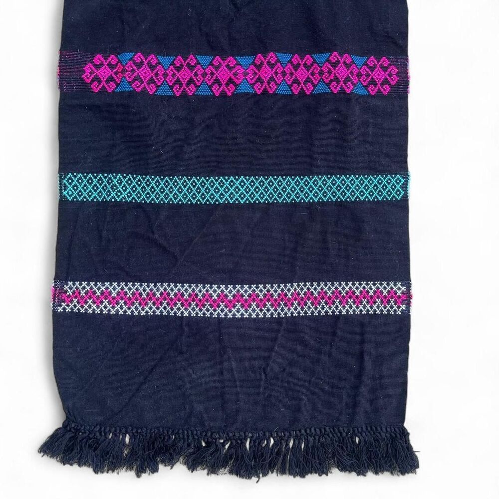 Black Woven Table Runner Neon color Pink Turquoise